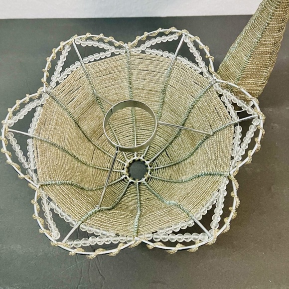 Beaded Tea Light Candle Holder Lamp and Shade Champagne Color Beads EUC - Picture 7 of 7